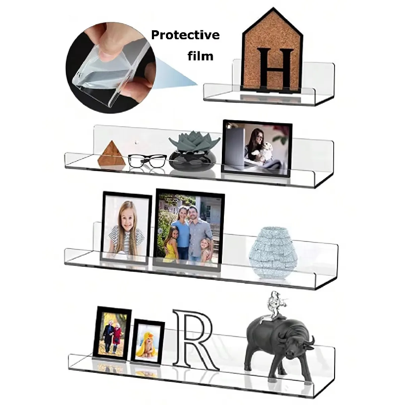 Clear Acrylic Book Stand Holder - 2pc 透明アクリル収納ラック壁掛けブックフローティングシェルフメイクアップディスプレイスタンドホルダー浴室キッチンオーガナイザー