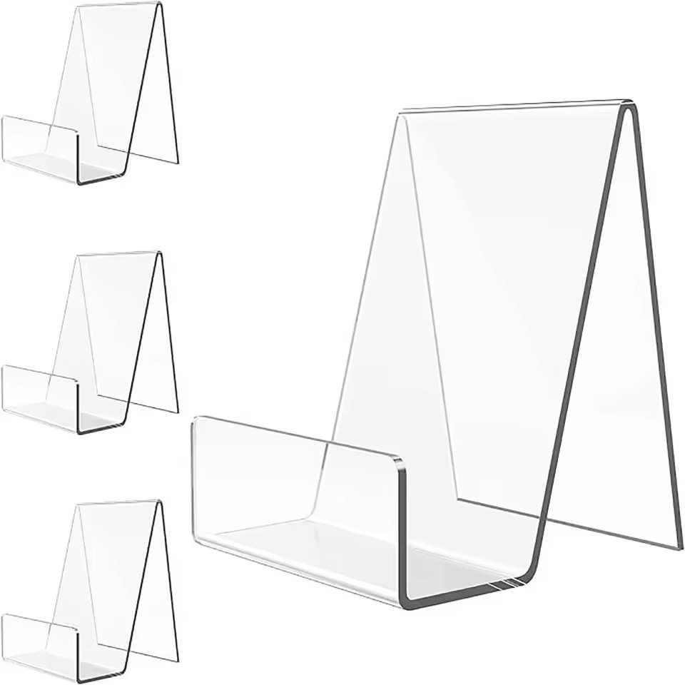 Clear Acrylic Book Stand Holder - 4 個アクリルブックスタンドブックホルダーディスプレイ用クリアイーゼルスタンドディスプレイディスプレイホルダーポストカードステッカー