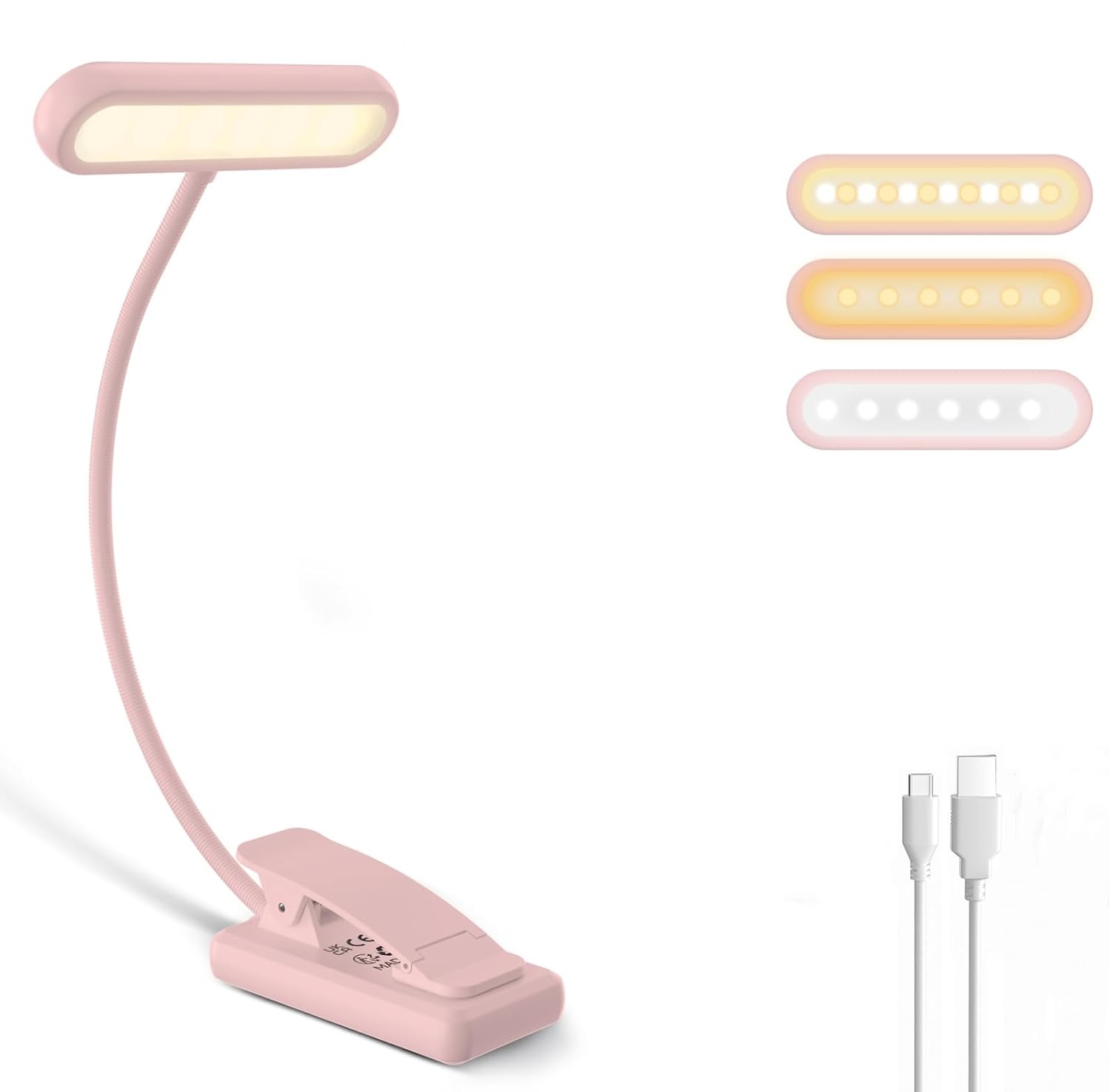 Books - 読書用ランプ ブッククランプ ブラック/ホワイト/ピンク USB充電式バッテリー 600mAh フレキシブルグースネック