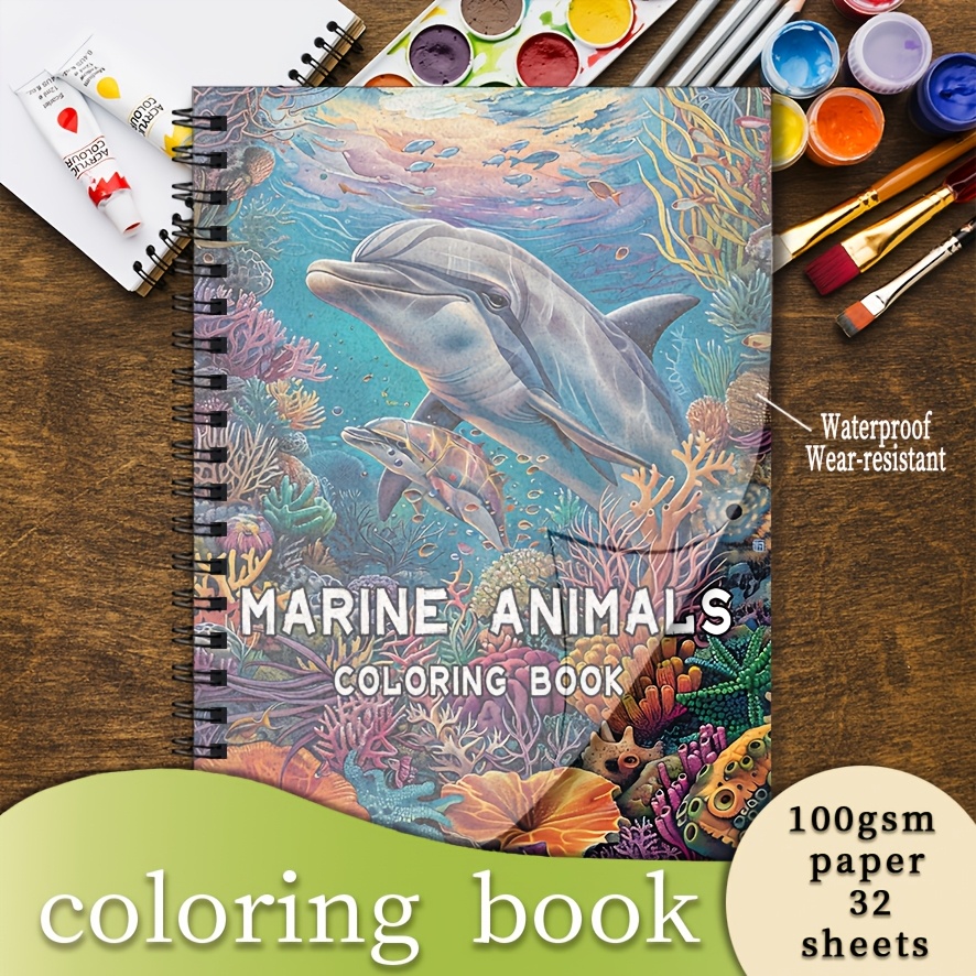 Adult Coloring Book Stress Relief - 塗り絵 - 8.3 x 11.2インチ、鮮やかな海洋動物の塗り絵32ページ -