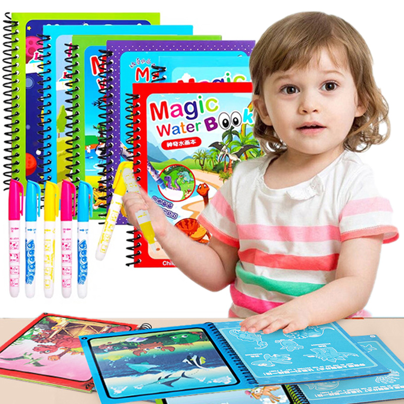 Reusable Water Magic Coloring Book - モンテッソーリおもちゃ再利用可能なぬりえ魔法の水彩画のマジックブック子供の感覚学習早期教育のおもちゃ