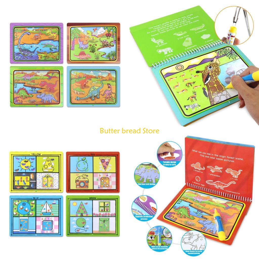 Reusable Water Magic Coloring Book - W89C 再利用可能なマジカルウォーター描画ブック 詰め替え可能なウォーターペン付き ホームスクール用