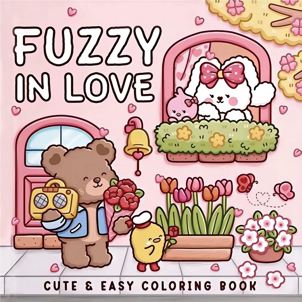 Adult Coloring Book Stress Relief - FUZZY IN LOVE 大人向けの大胆で簡単なパターンの塗り絵 かわいい描画ブック パーティーや誕生日に最適なギフト