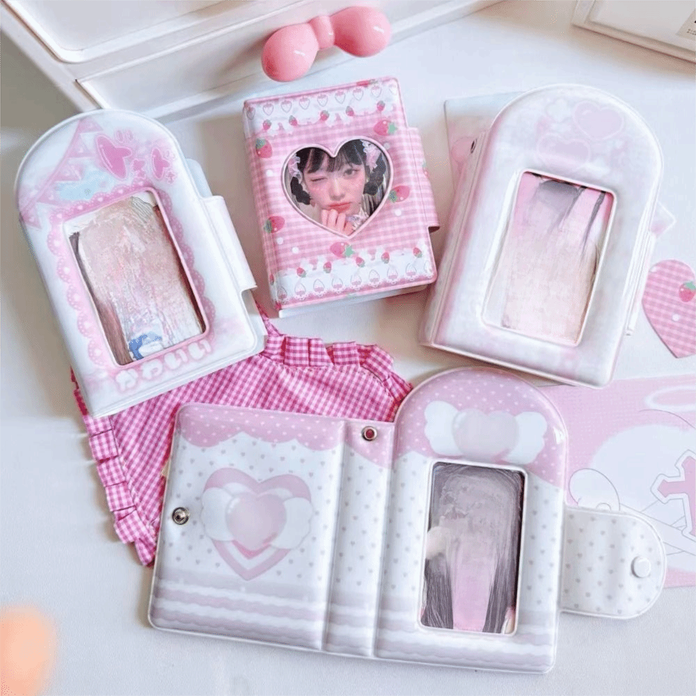 Kpop Photo Card Binder 3 Inch - 可愛い3インチフォトカードバインダーアルバムPP 32ポケットミニフォトアルバムスイートK-POPフォトカードブックホルダー
