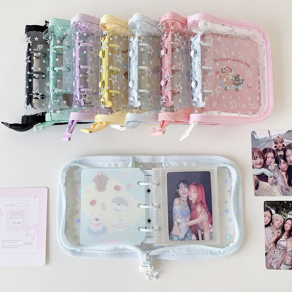 Kpop Photo Card Binder 3 Inch - 1個入りポータブルPVC A8カードバインダー スターグリッタープリント ルーズリーフ Kpopフォトカードホルダー 3インチフォトアルバム