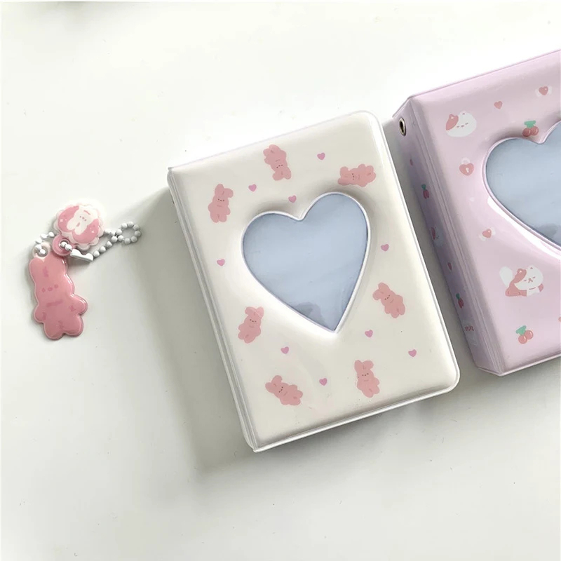 Kpop Photo Card Binder 3 Inch - かわいいクマの写真アルバム、kpopカードバインダー、名刺帳、フォトカードホルダー、愛の心の中空、写真収納ケース、3インチ