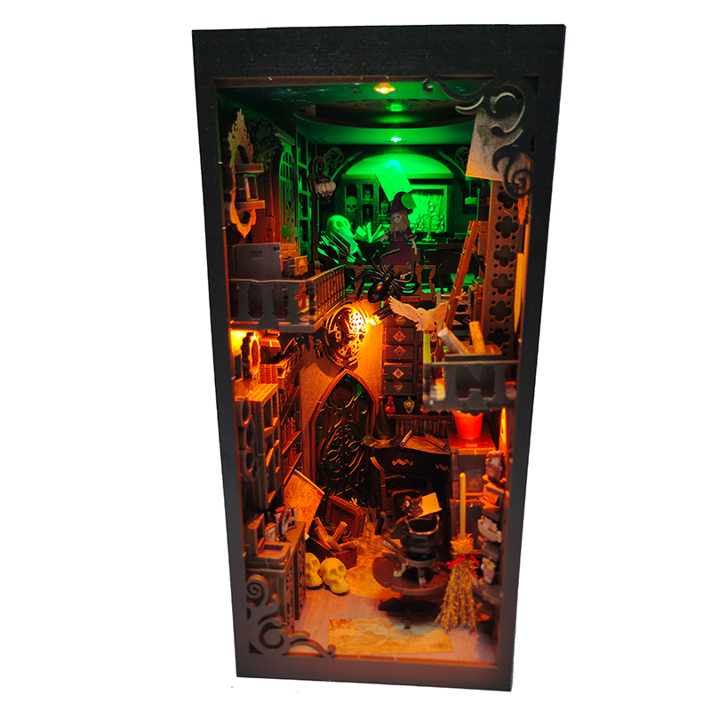 Diy Wooden Book Nook Kit Shelf Insert - 木製ブックヌックシェルフインサート、DIYミニチュアビルディングキット、ブックエンドマスターの家、友達のための本棚ドールハウス、誕生日プレゼント