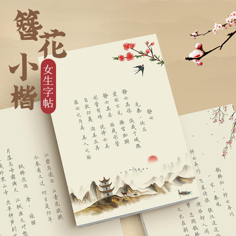 Chinese Calligraphy Practice Book - ヘアピンフラワー小彩歌謡書の書道コピーブック、硬ペン書道練習、ペンコピー練習コピーブック
