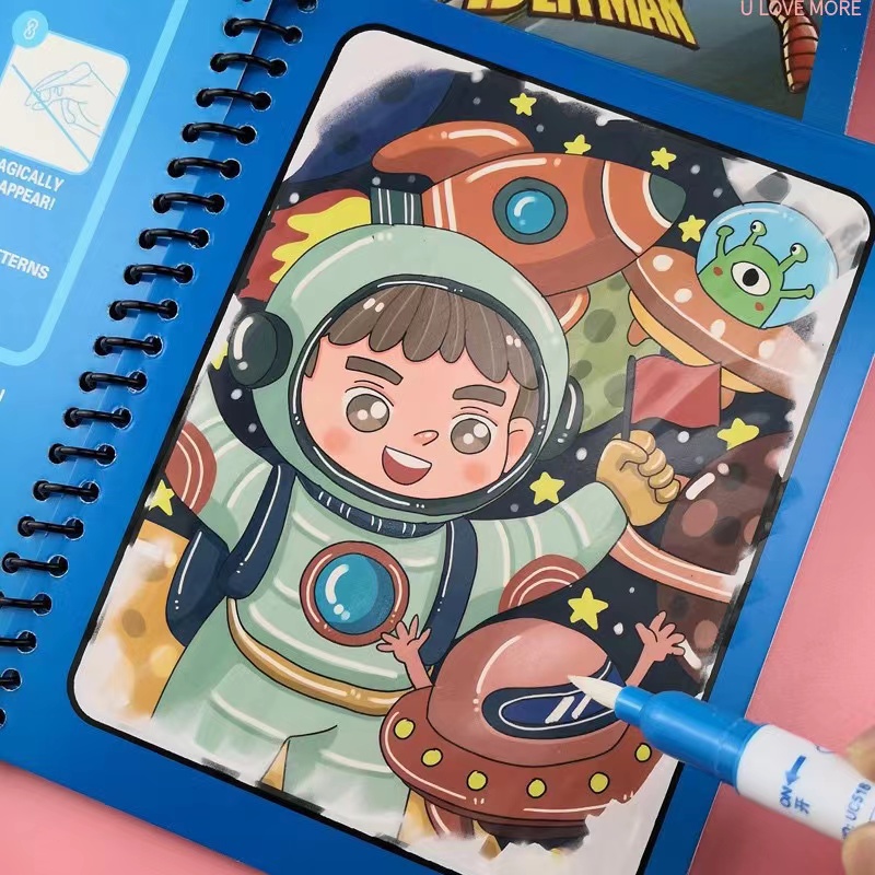 Reusable Water Magic Coloring Book - 1 個魔法の本水描画モンテッソーリおもちゃ再利用可能なぬり絵魔法の水描画ブック感覚早期教育おもちゃ