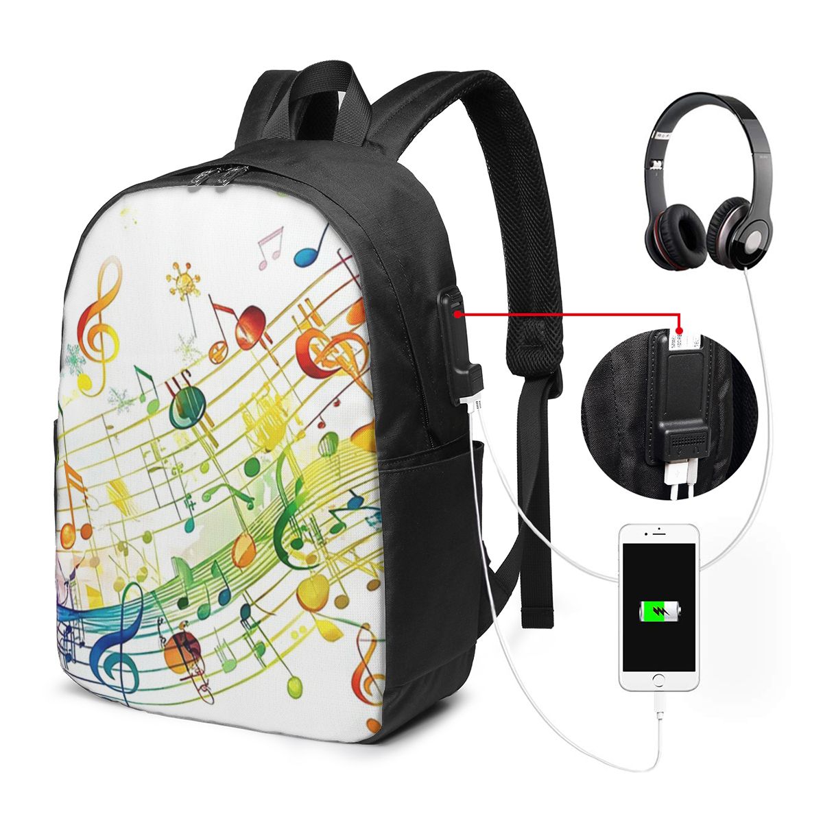 Music - 抽象的なピアノの鍵盤と音符バックパック旅行ノートバッグコンピュータ大学生スクールバッグラップトップショルダーバッグ