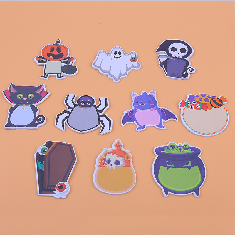 Stationery Books - 200 ページハロウィンテーマメモパッドセット付箋文具ラベルメモ帳自己粘着冷蔵庫メモブックパーティー使用新しい