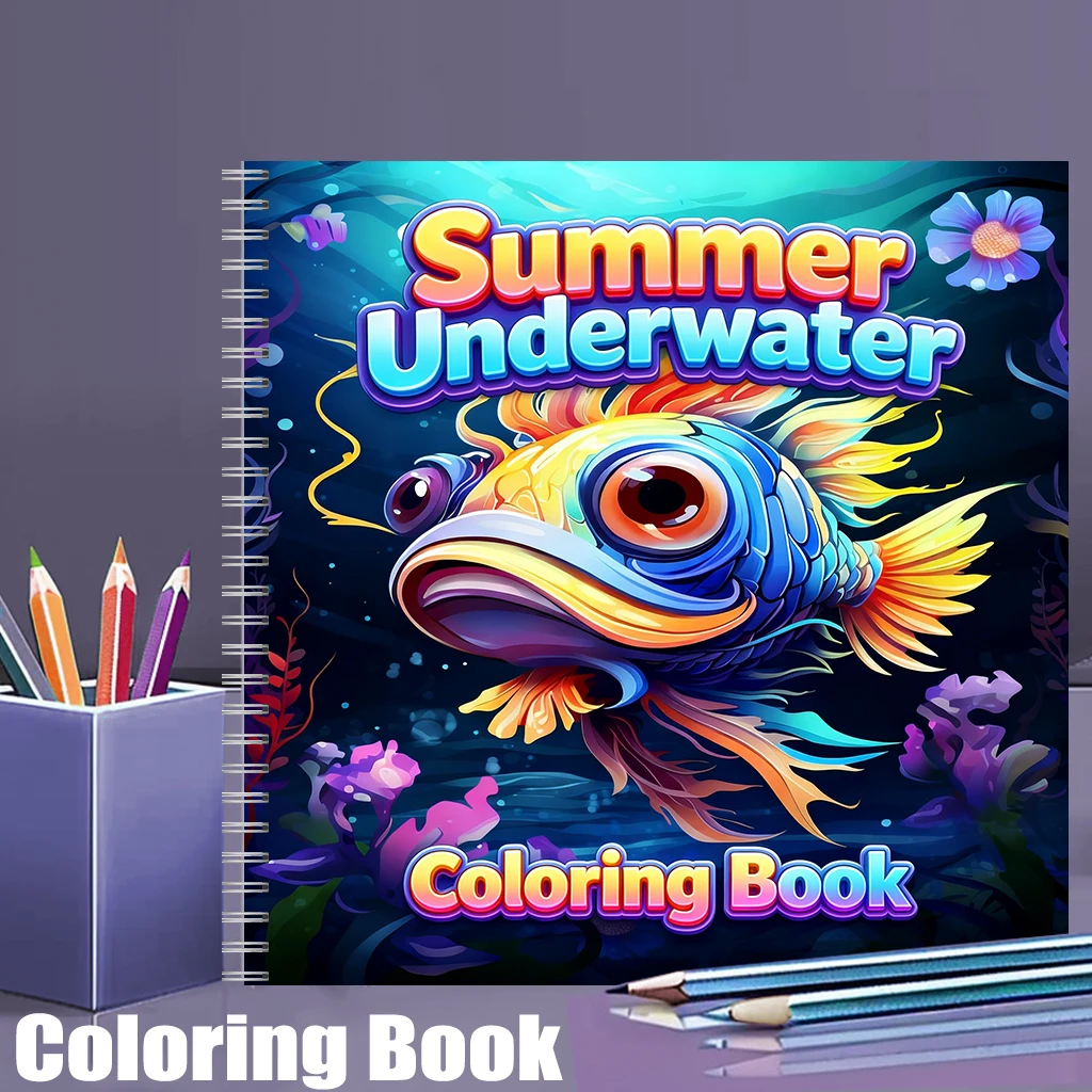 Adult Coloring Book Stress Relief - 大人向けの夏の水中塗り絵ブック、かわいい海洋画帳、ストレス解消、誕生日プレゼント、新学期用画材
