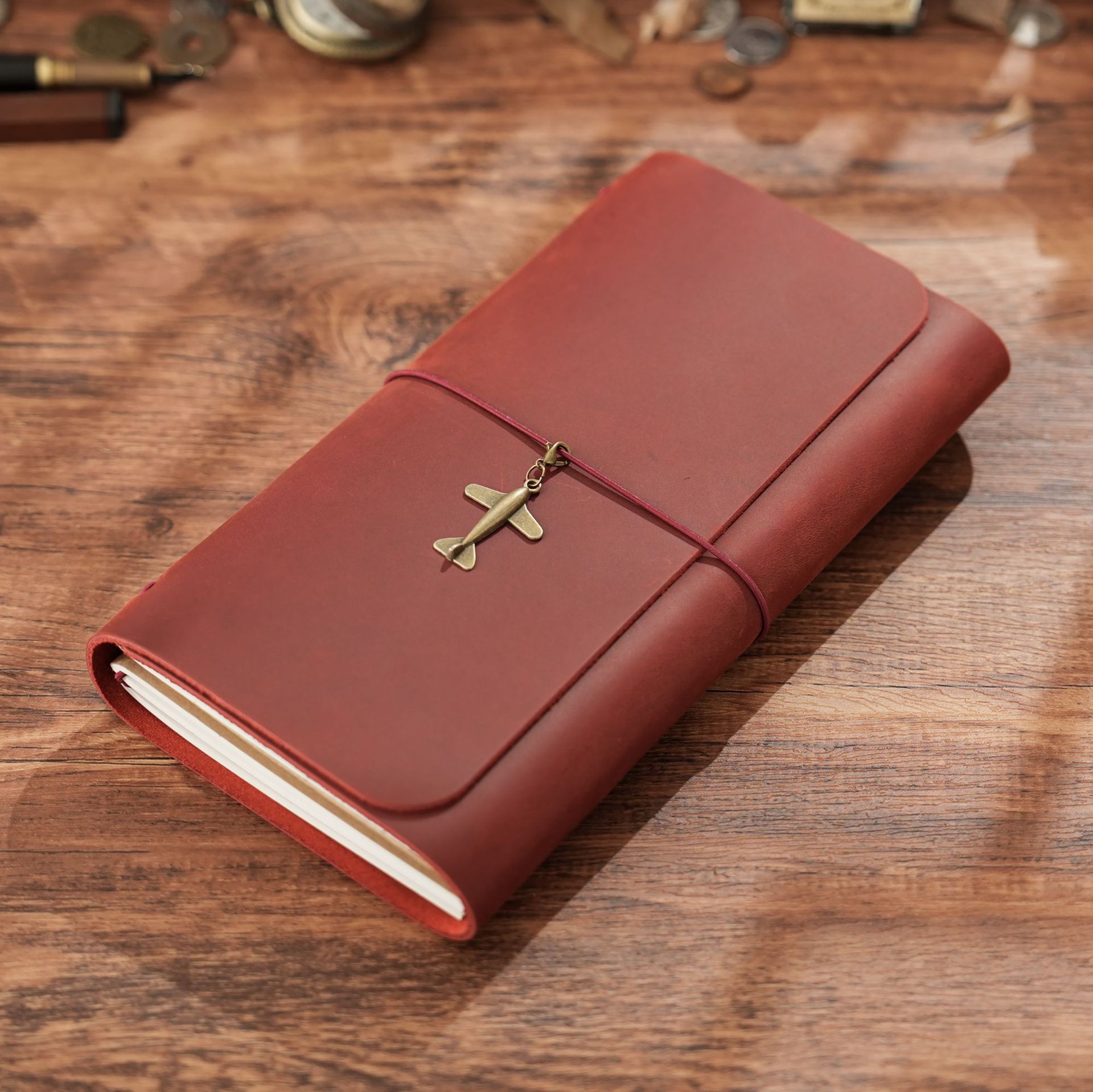 Vintage Leather Journal Notebook - 新着トリプルフォールド TN トラベラーズノート本牛革ヴィンテージ日記ジャーナルクリエイティブメモ帳 22x12.5x3cm
