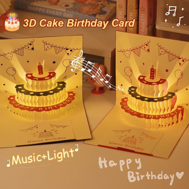 Blank Sheet Music Notebook - 3D ミュージックライト誕生日カードクリエイティブポップアップケーキミュージカルライトグリーティングカード誕生日パーティーギフトメッセージカード封筒付き
