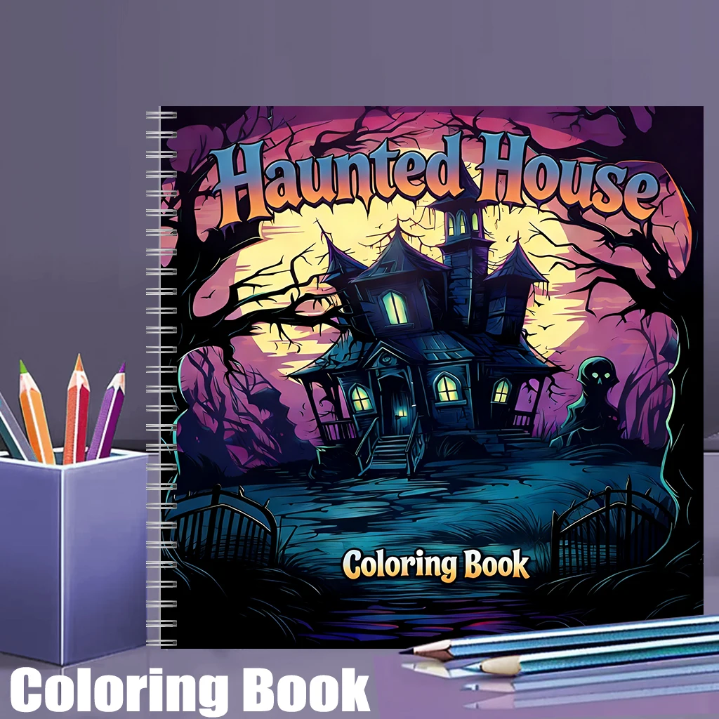 Adult Coloring Book Stress Relief - 大人向けお化け屋敷塗り絵ブック、ストレス解消のための不気味な描画ページ、誕生日プレゼント＆新学期アート用品