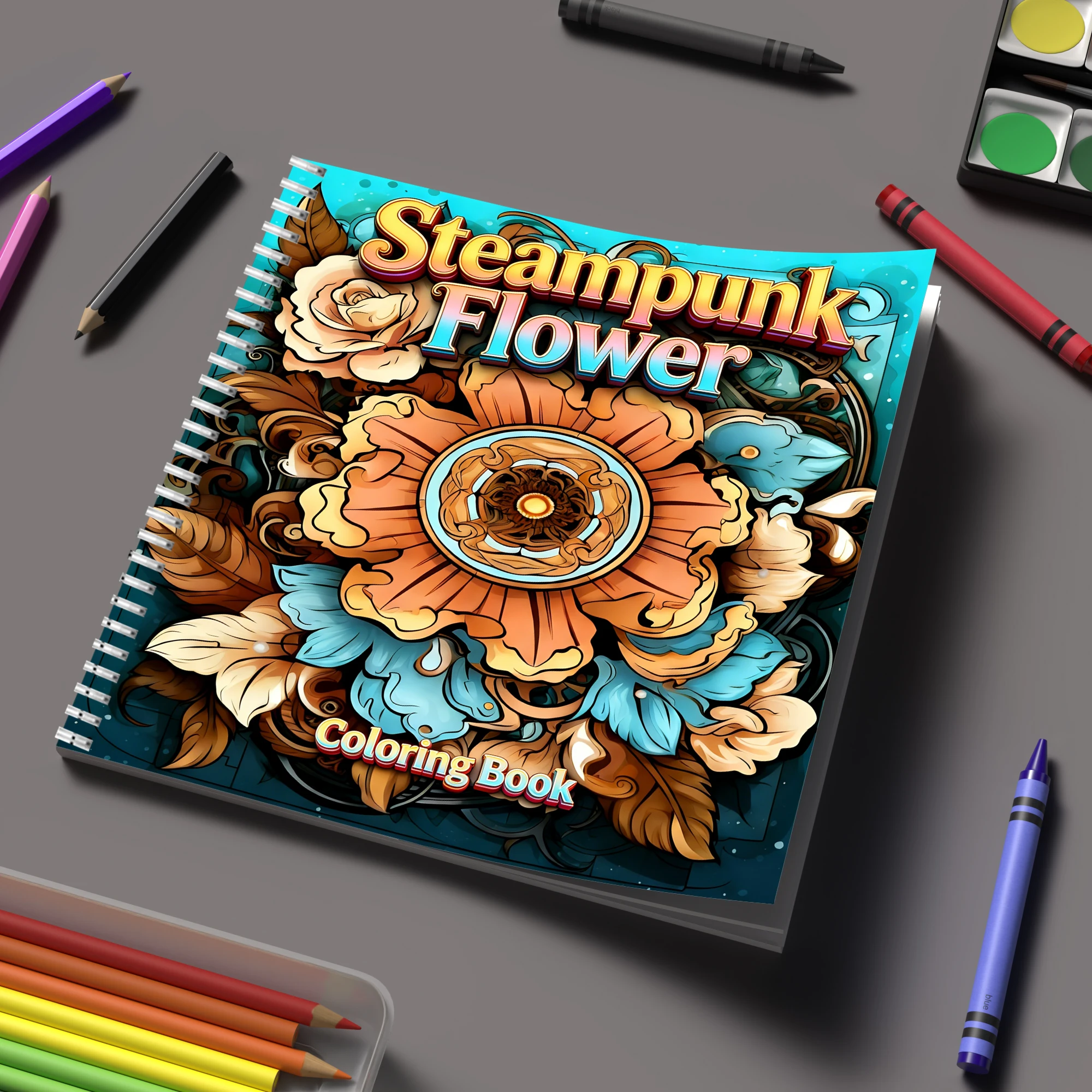 Adult Coloring Book Stress Relief - 塗り絵ブック スチームパンクフラワー 大人向け塗り絵ブック、誕生日プレゼント、新学期用品、大人向けのかわいい描画ブック