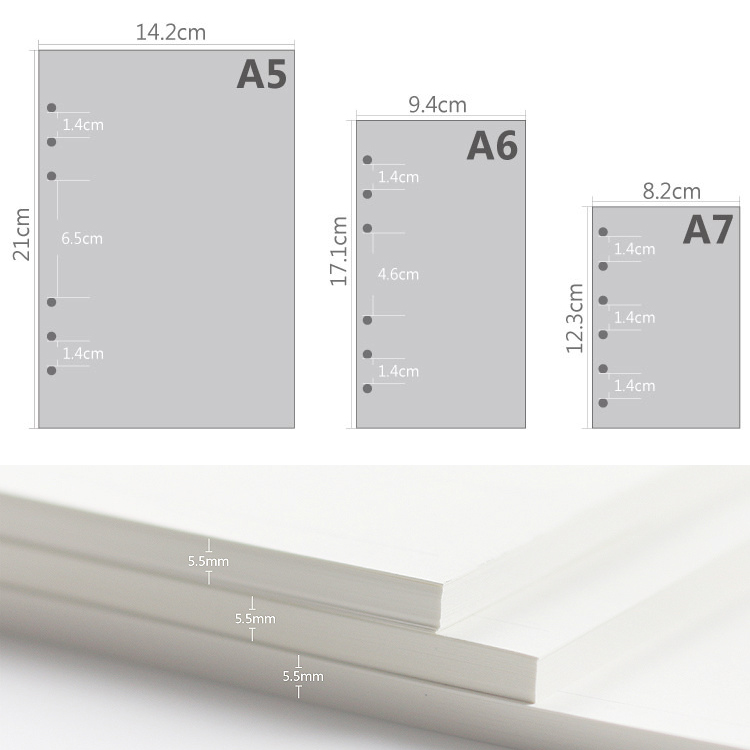 A5 Spiral Dotted Grid Notebook - A5 A6A7 45枚 ルーズリーフノート リフィル スパイラルバインダー