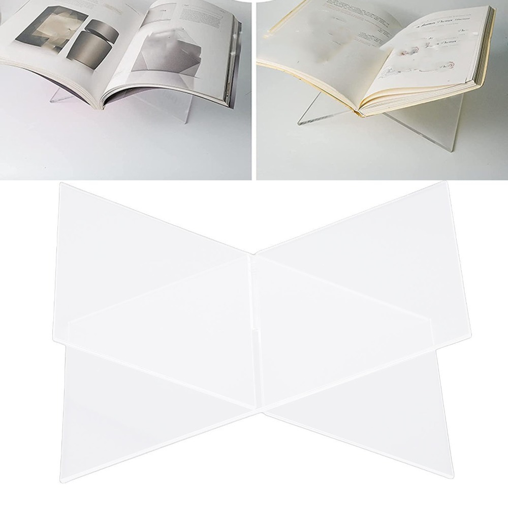 Clear Acrylic Book Stand Holder - X字型デザインのアクリル製ブックスタンド 1セット 透明アクリル素材 ポータブルサイズ オープンブックホルダー デスクトップ読書ラック
