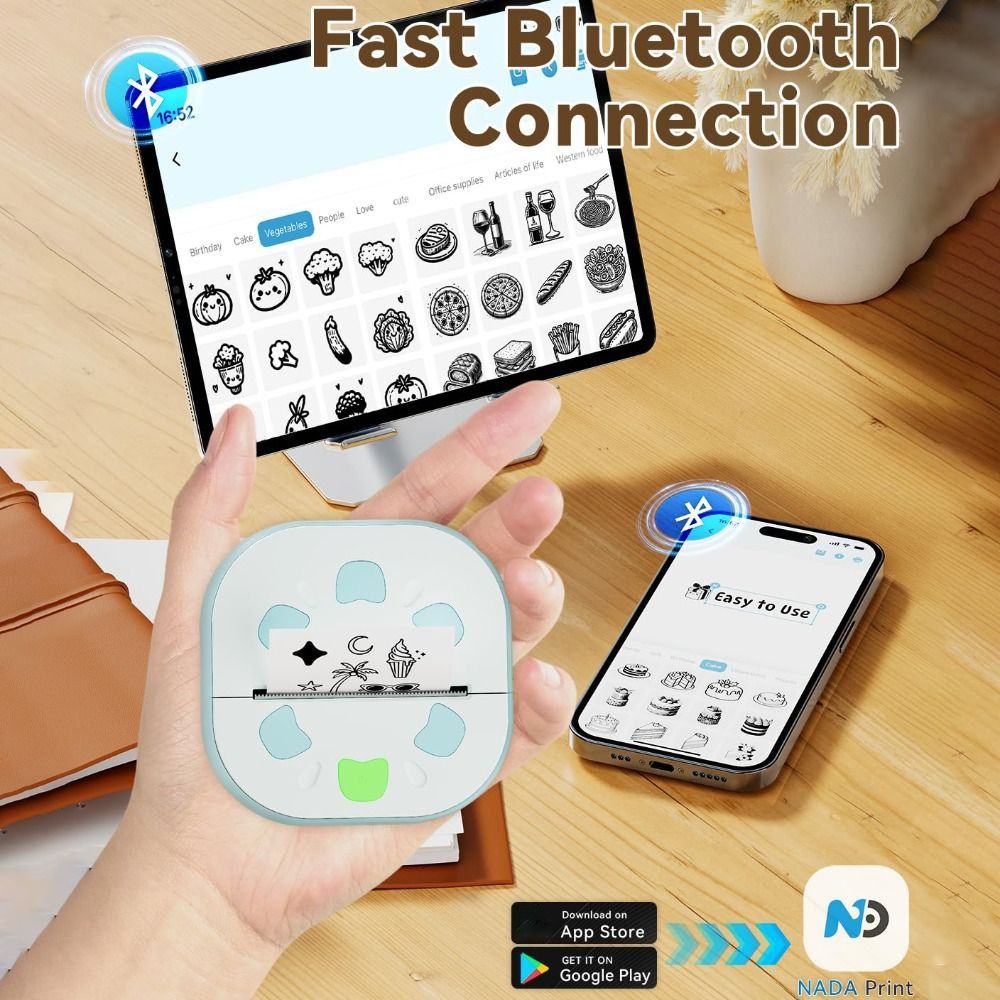 Mini Pocket Thermal Printer Paper Roll - ミニステッカープリンター インクレス印刷 3ロールの紙付き Bluetoothステッカーメーカー サーマルテクノロジー Bluetooth接続