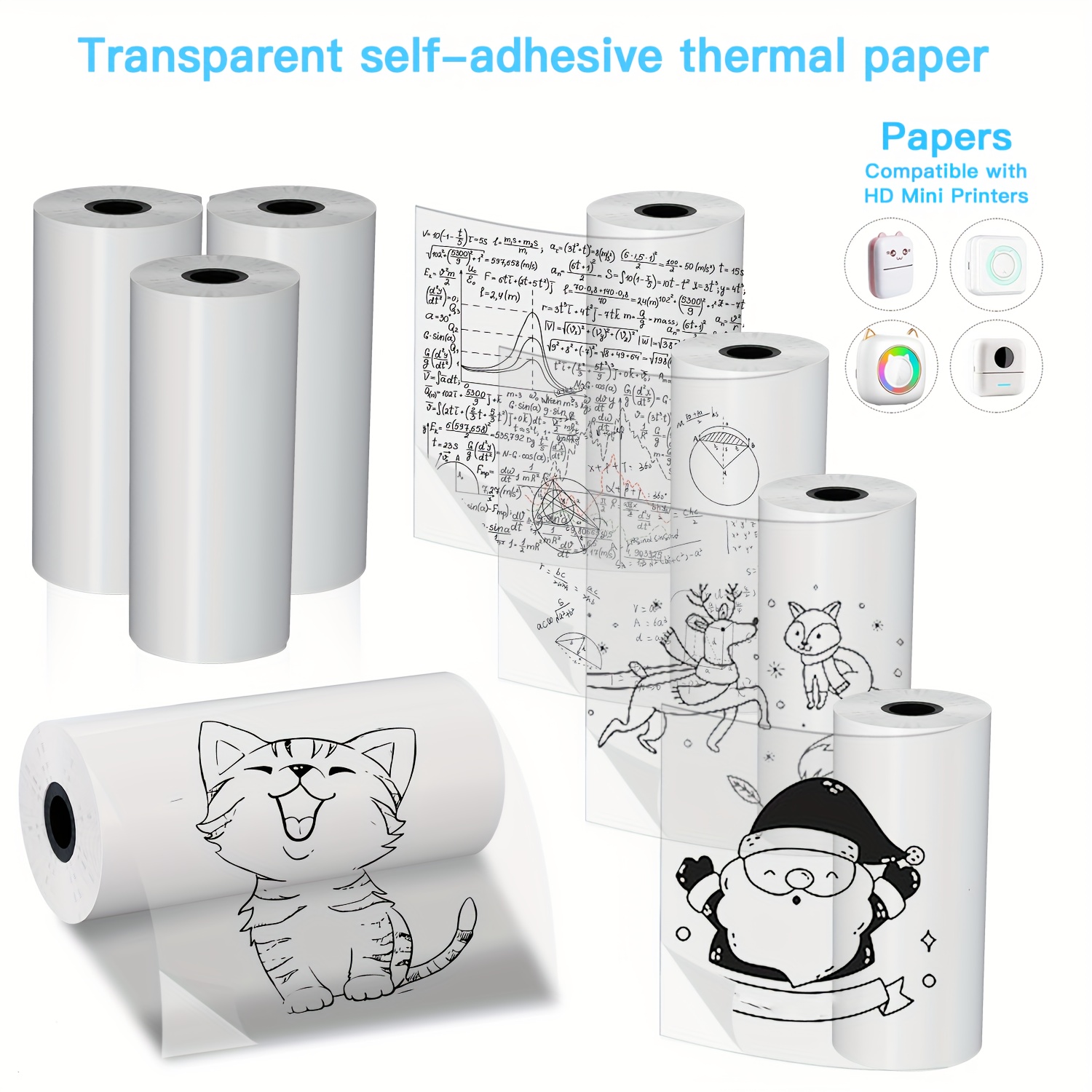 Mini Pocket Thermal Printer Paper Roll - 2/4/8 ロール透明自己粘着感熱紙 57 ミリメートル光沢のあるラベルポケット/ミニプリンタ用ユニバーサルフィットハイコントラスト印刷