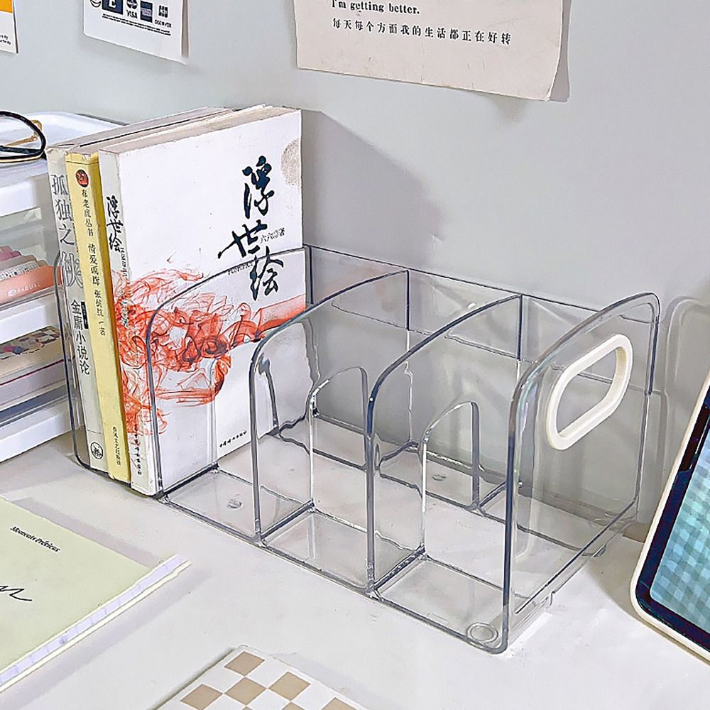 Clear Acrylic Book Stand Holder - ポータブル透明アクリルブックエンド ハンドル付き デスクオーガナイザー 分割ブックスタンド デスクトップブックホルダー 学習用品